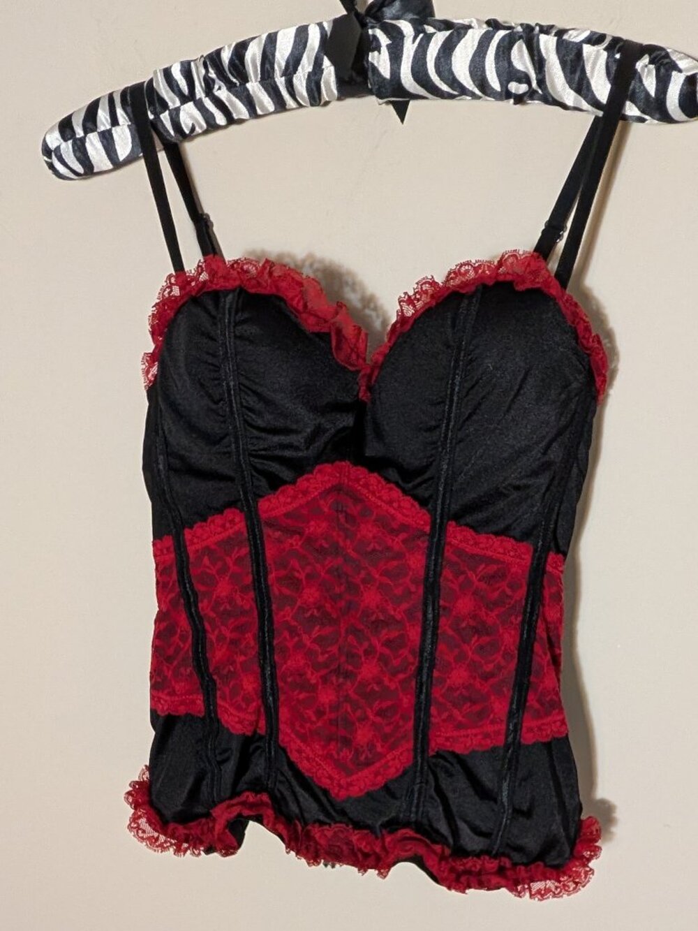 BodyRage Black & Red Lace Detail Hook&Eye Closure Coquette Corset Bustier Size S